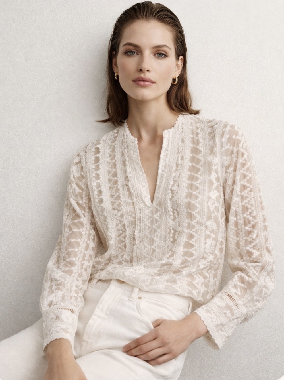 Rebecca Taylor Lace Embroidered Silk Top Sz 8